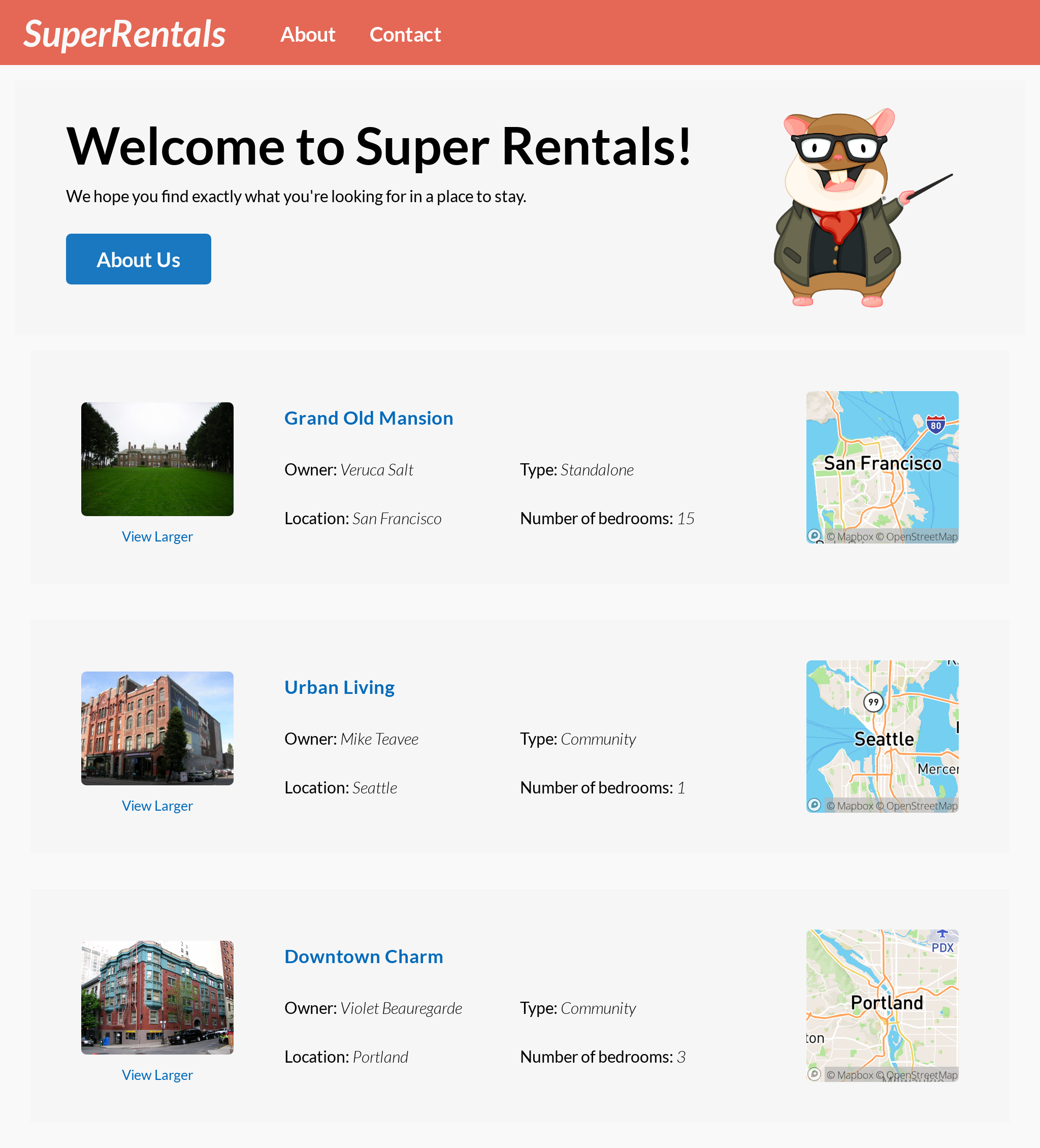The Super Rentals app by the end of the chapter